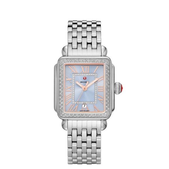Michele Accessories - Michele Deco Madison Stainless Diamond Watch, 33 mm x 35 mm, Sky Sunray Dial